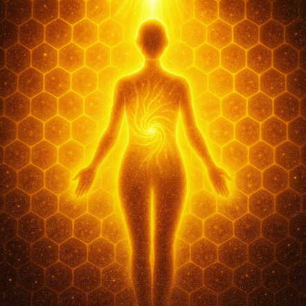 Ethereal Golden Yellow Honeycomb Technique™ (Es handelt sich um einen  reichhaltigen, kraftvollen und dichten Energiestrahl von EE Jophiel, der auf den Solarplexus gerichtet ist. Er steht für Lebensenergie)
