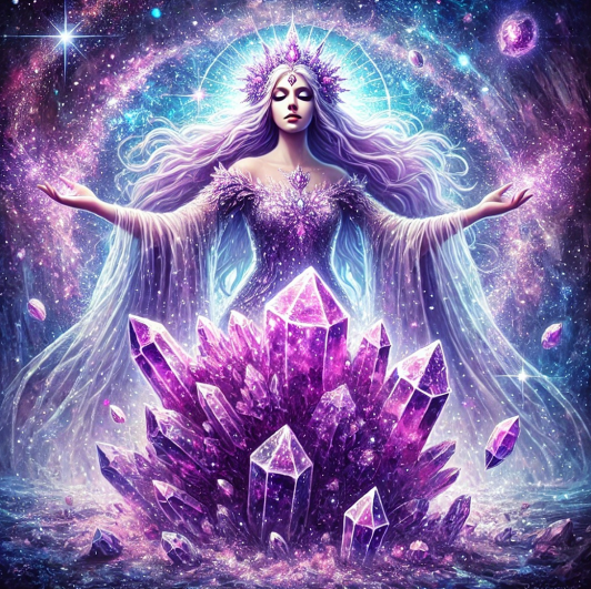 Amethyst-Cluster™ der Göttin Eir (Die mitfühlende Heilerin - die Göttin der Medizin, Sie ist eine Gestalt des Mitgefühls und der Fürsorge, die von all jenen aufgesucht  wird, die Linderung und Heilung brauchen)