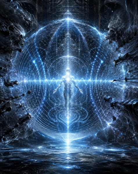 THE PANIC SIGNAL DISRUPTION FIELD (5 levels) - (Ein 5-stufiges Überlebensmodus-Unterbrechungs- und Emotionsübersteuerungssystem - Blau-silbernes Störgitter, das Paniksignale identifiziert, unterbricht und neutralisiert)