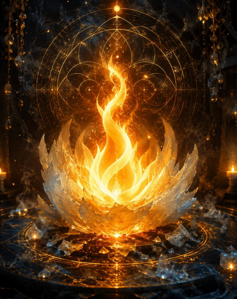 THE EMOTIONAL WARMTH RESTORATION FLAME (5 levels) - (Zur emotionalen Erweichung und Wiederherstellung von Wärme - Strahlendes, bernsteinfarbenes Feuer, das sanft erstarrte emotionale Schichten auflöstdie durch Trauma, Schock, Herzschmerz entstanden sind)